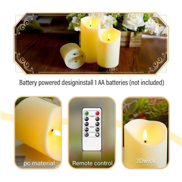 9pcs Flameless LED Candles with Remote - Realistic Ivory Plastic Home Decor - Picture 3 of 7